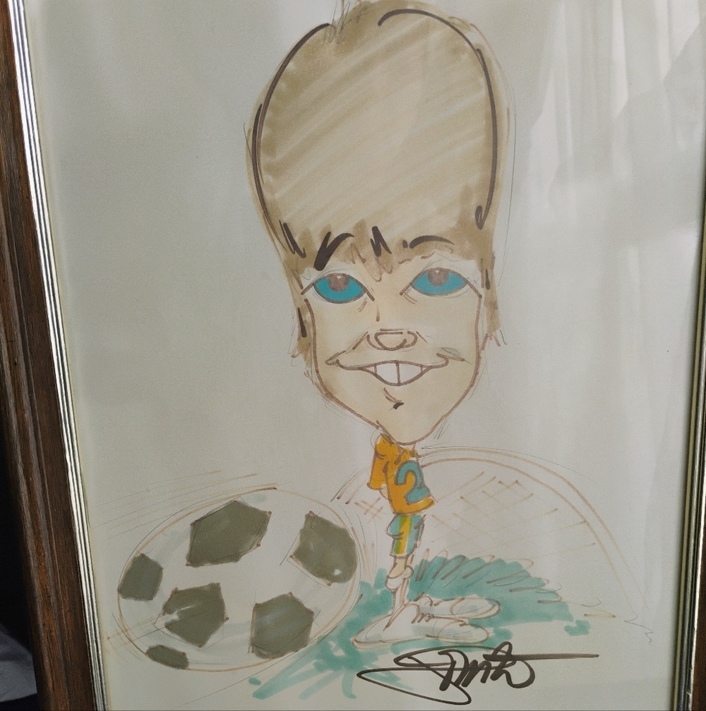 Soccer Player Caricature Art Sketch Original Print 1982